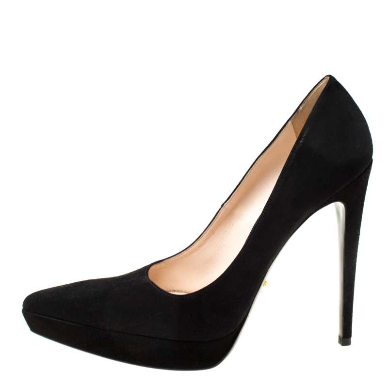 

Prada Black Suede Pointed Toe Platform Pumps Size
