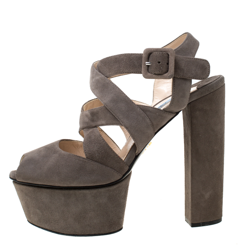 

Prada Brown Suede Platform Strappy Sandals Size, Grey