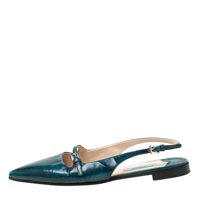 

Prada Green Leather Slingback Flat Sandals Size