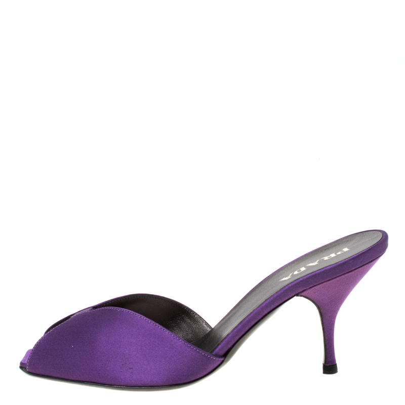 

Prada Purple Satin Open Toe Slides Size