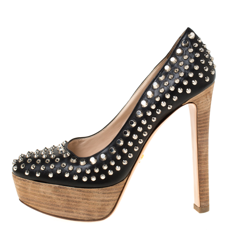 

Prada Black Studded Leather Platform Pumps Size