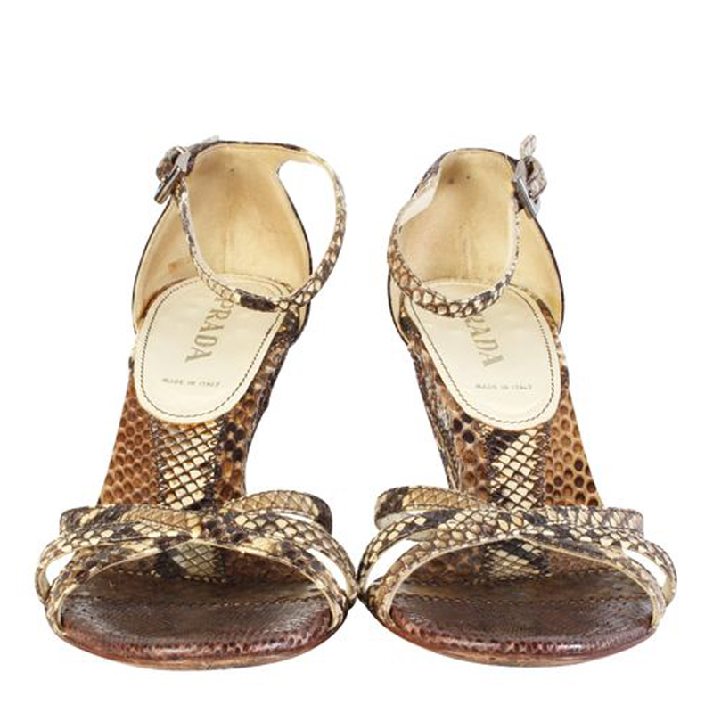 

Prada Brown Snake Skin Wedge Sandals Size