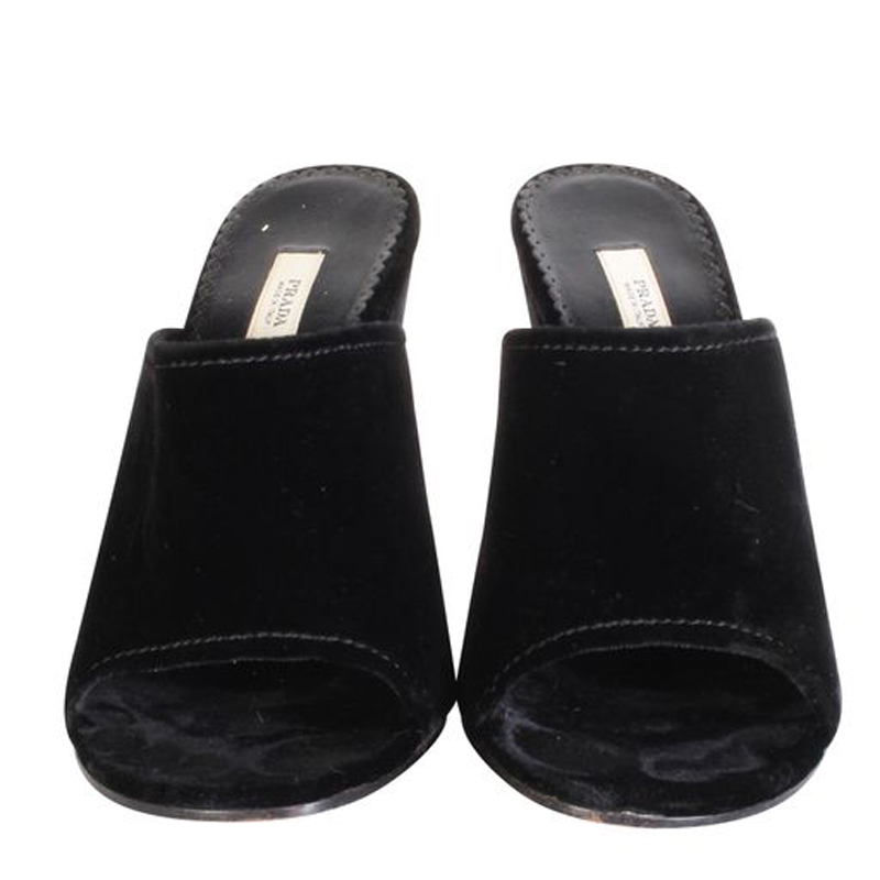 

Prada Black Velvet Open Toe Wedges Sandals Size