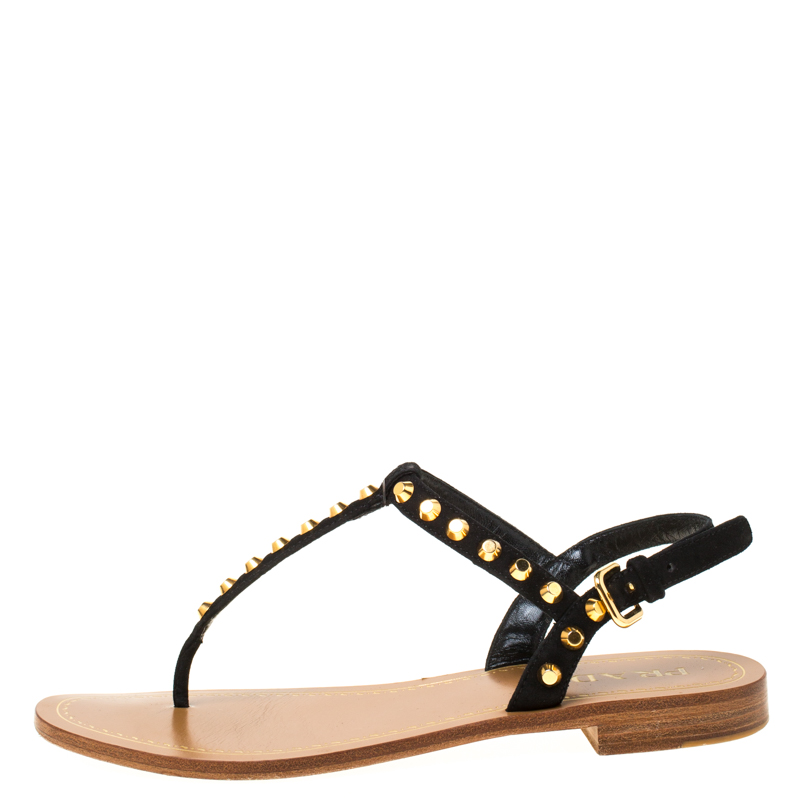 

Prada Black/Brown Studded Suede Thong Sandals Size