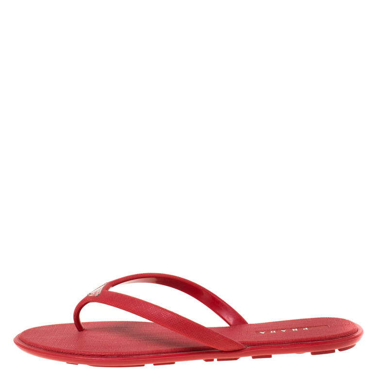 

Prada Sport Red Crosshatched Thong Sandals Size