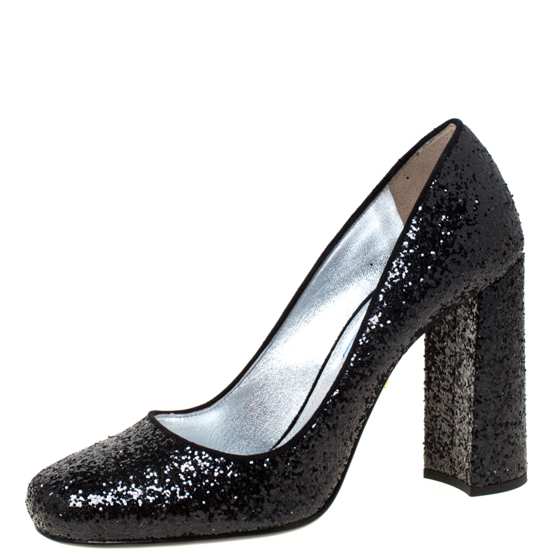 vervangen chatten paradijs Prada Black Glitter Block Heel Pumps Size 37.5 Prada | TLC