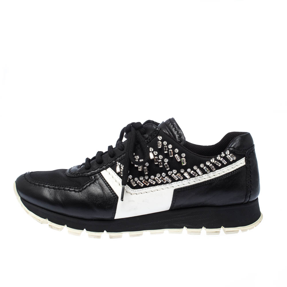 

Prada Black Crystal Embellished Lace Up Sneakers Size