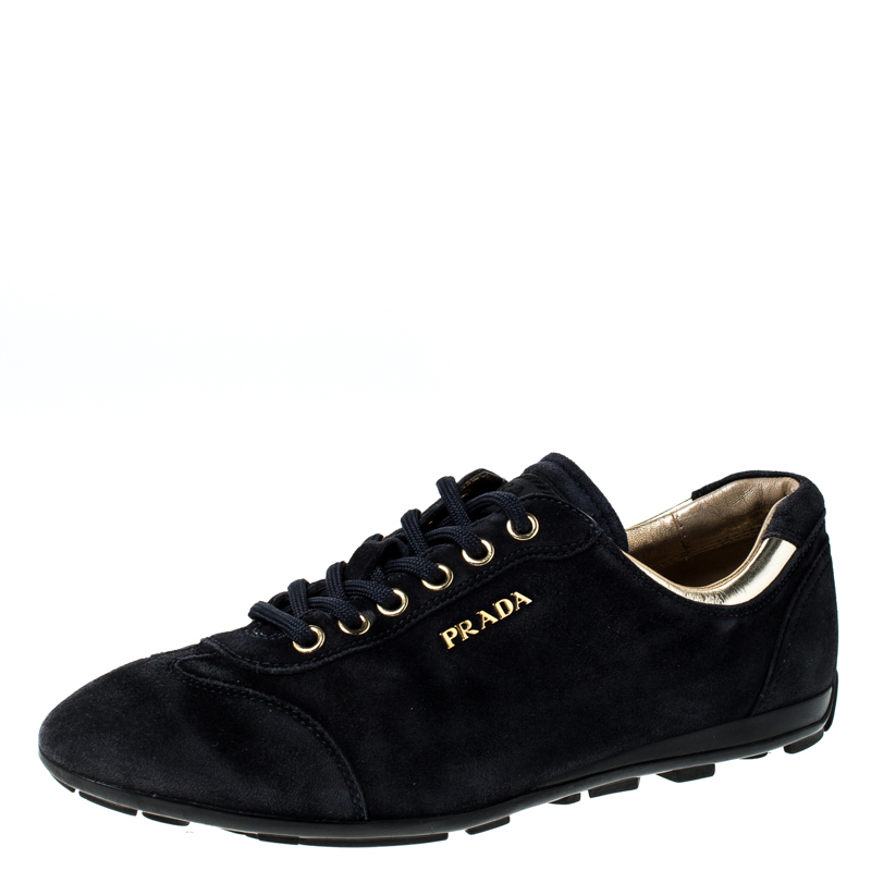Pre Owned Prada Blue Suede Lace Up Sneakers Size 36