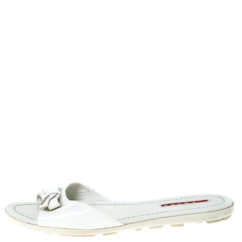 

Prada White Patent Leather Bow Flats Size