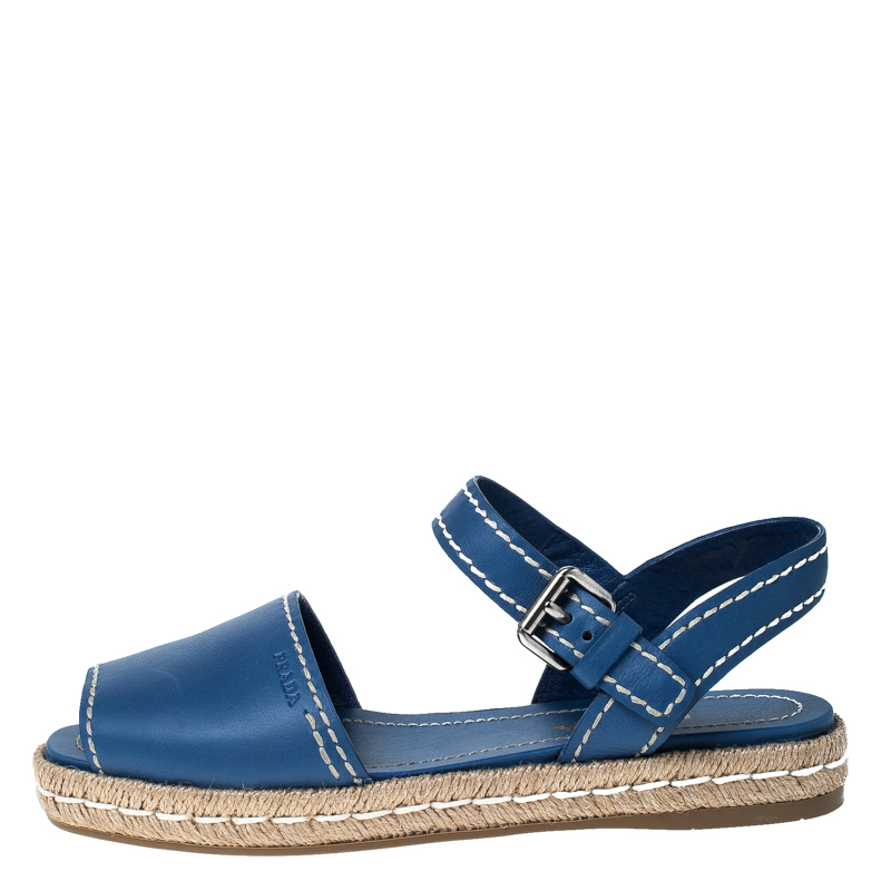 

Prada Blue Leather Espadrille Flat Sandals Size