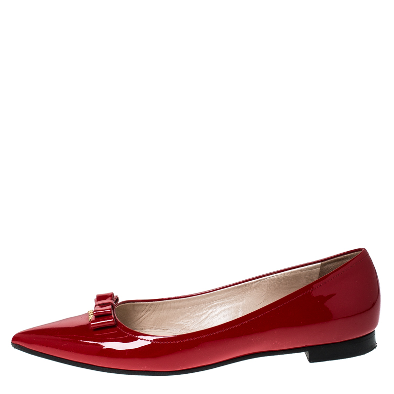 

Prada Red Patent Leather Bow Pointed Toe Ballet Flats Size