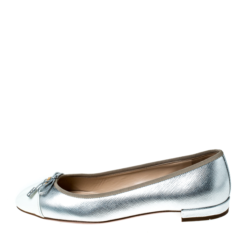 prada metallic leather ballet flats