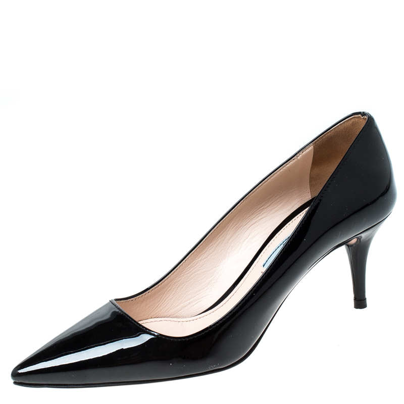 Pre Owned Prada Black Patent Leather Pointed Toe Pumps Size 37