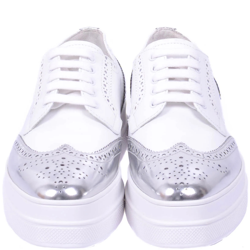 

Prada White/Silver Leather Creeper Oxford Brogue Size