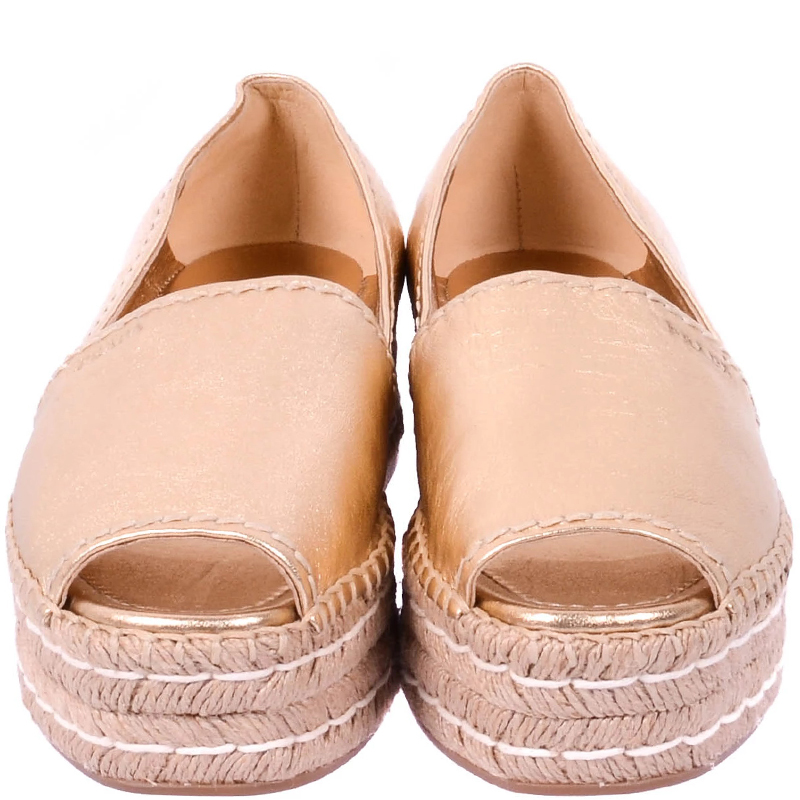 

Prada Gold Leather Peep-Toe Espadrilles Size