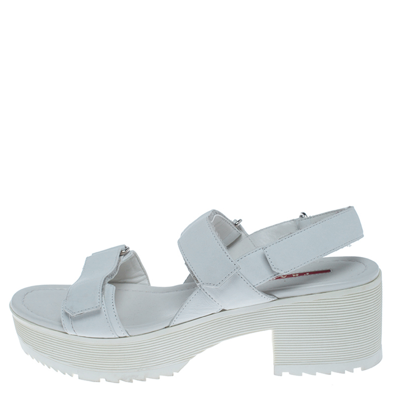 

Prada White Leather Slingback Platform Sandals Size