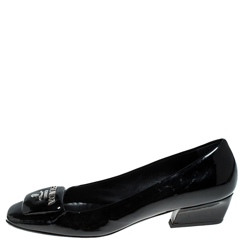 

Prada Black Patent Leather Square Toe Block Heel Pumps Size