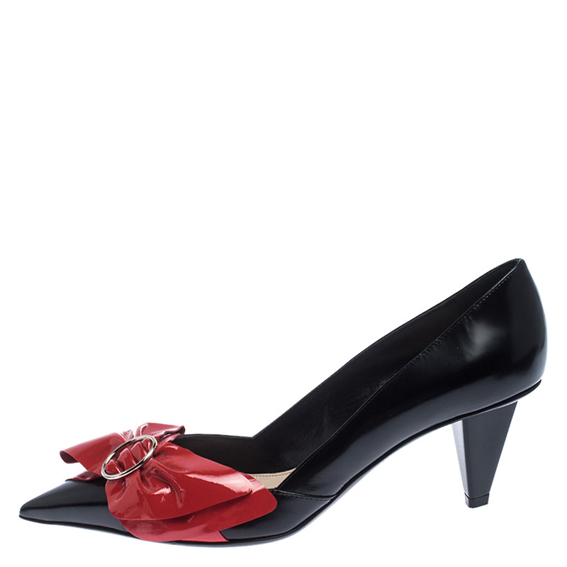 

Prada Black/Red Leather Bow Detail Pointed Toe Pumps Size