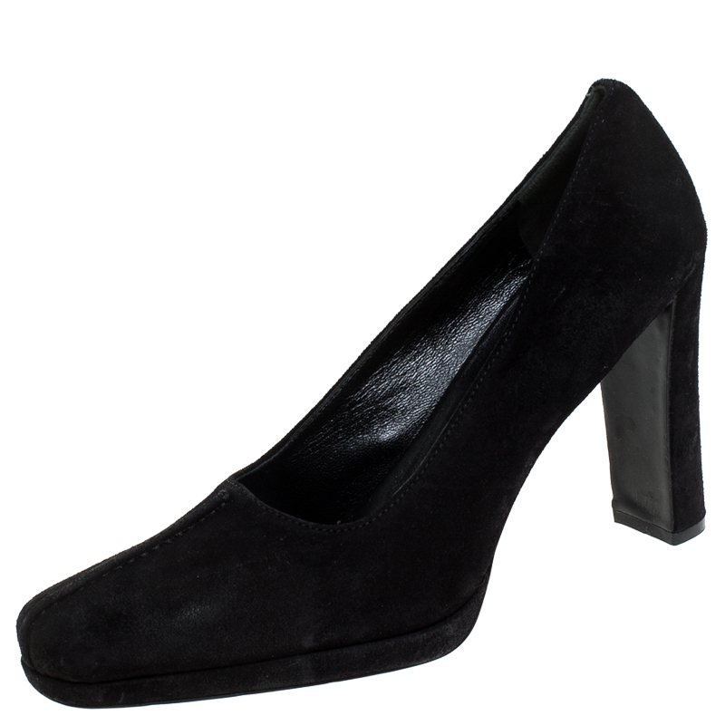 

Prada Black Suede Square Toe Pumps Size