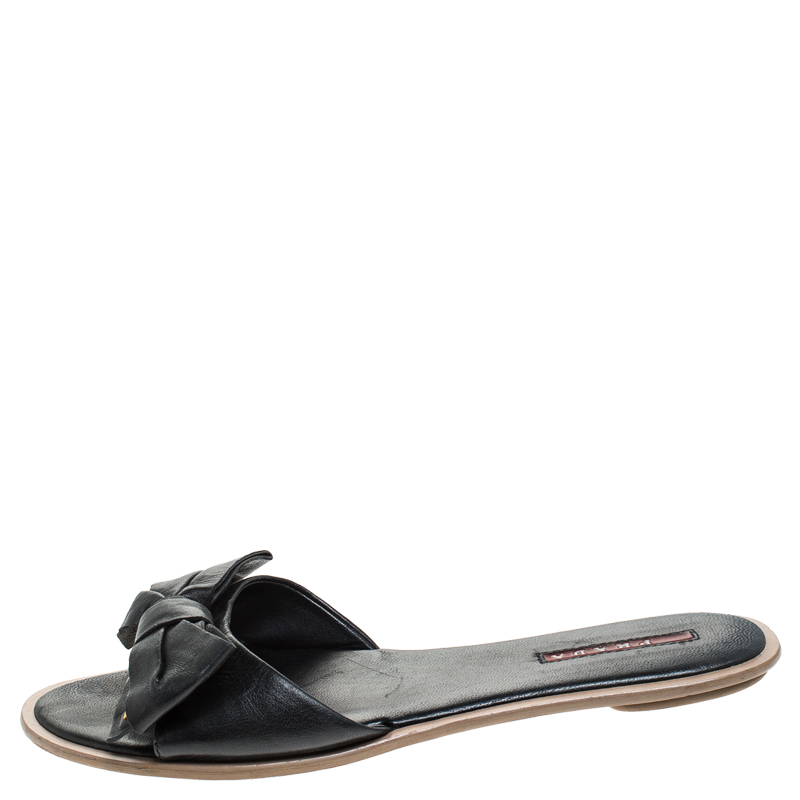 

Prada Black Leather Bow Flat Slides Size