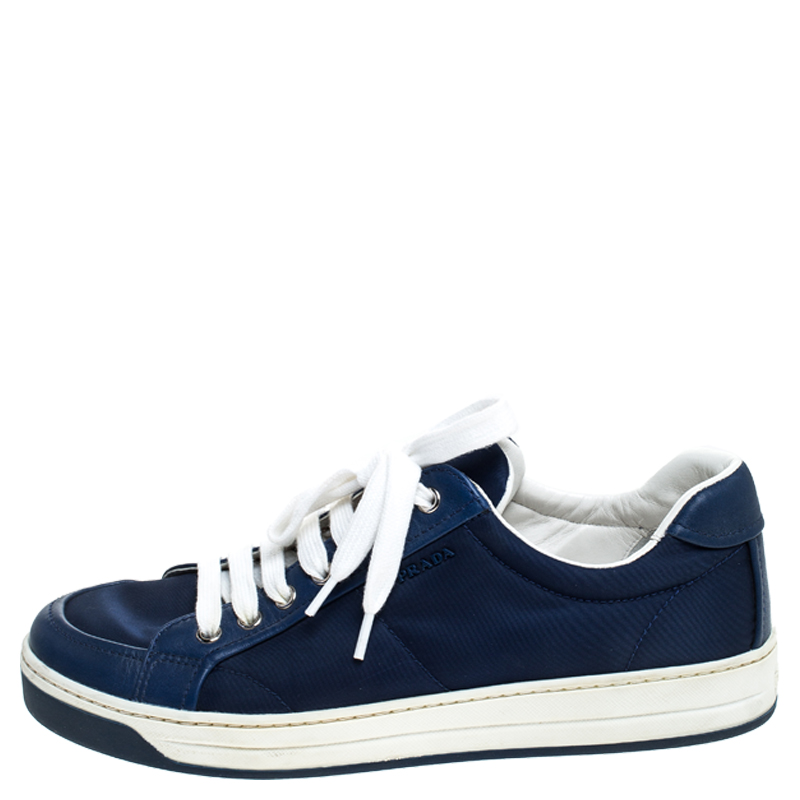 

Prada Blue Leather And Fabric Low Top Sneakers Size