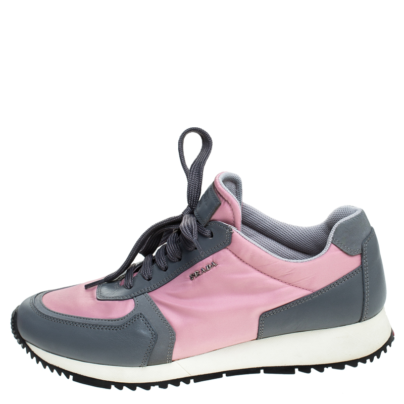 

Prada Grey/Pink Nylon And Leather Sneakers Size