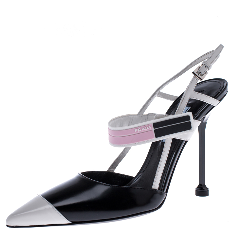 Pre Owned Prada Multicolor Leather Pointed Toe Slingback Sandals Size 38.5