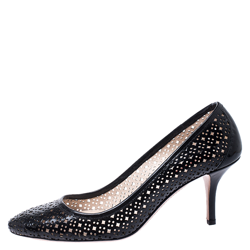 

Prada Black Laser Cut Leather Round Toe Pumps Size