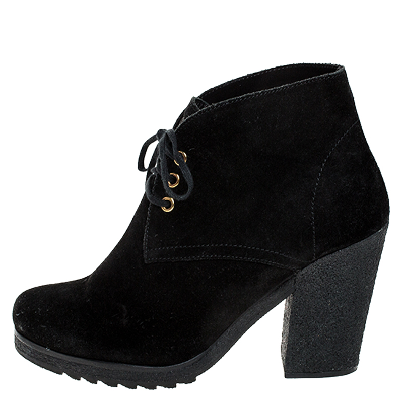 

Prada Black Suede Block Heel Lace Up Ankle Boots Size