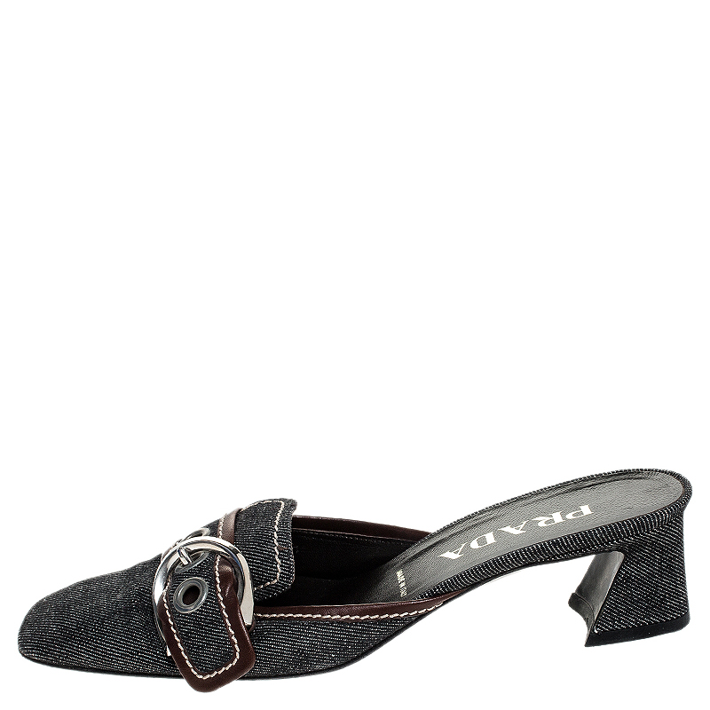 

Prada Black Denim Buckle Mule Sandals Size, Blue