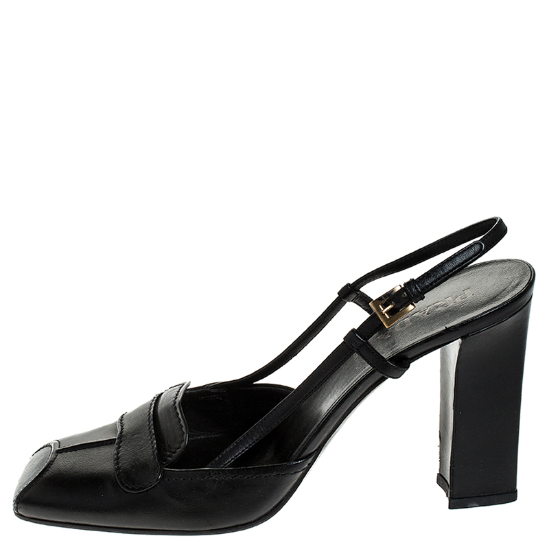 

Prada Black Leather Square Toe Slingback Pumps Size