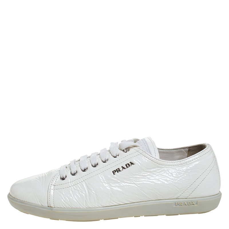 

Prada Sport White Patent Leather Lace Up Low Top Sneakers Size