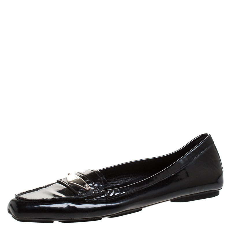 Pre Owned Prada Black Patent Leather Slip On Loafers Size 37