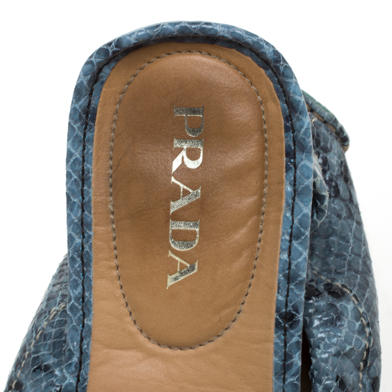 Pre-owned Prada Grey Python Scrunch Slip On Loafers Size 38