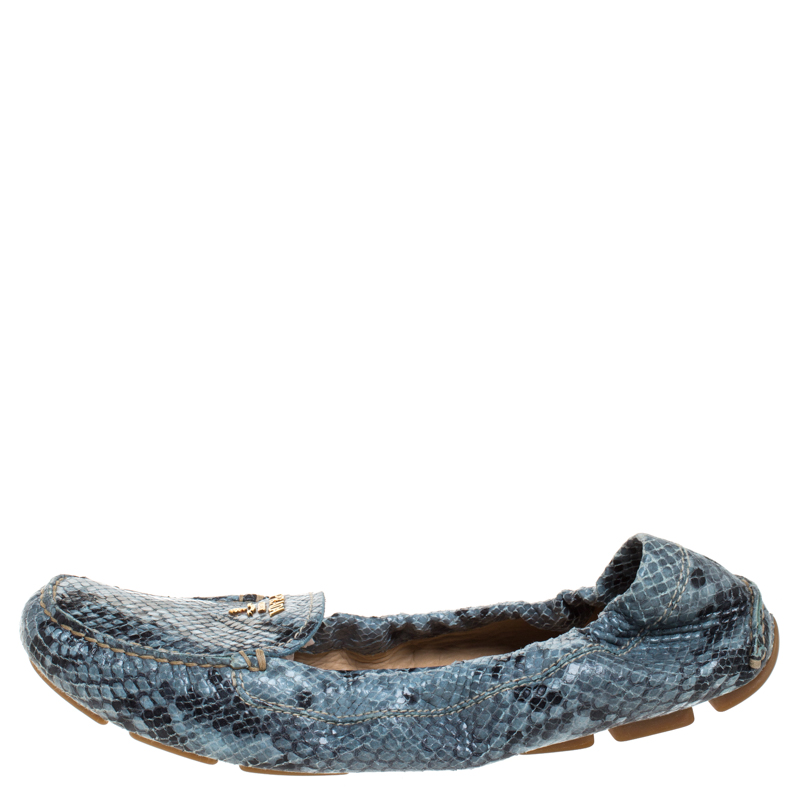 Prada Grey Python Scrunch Slip On Loafers Size