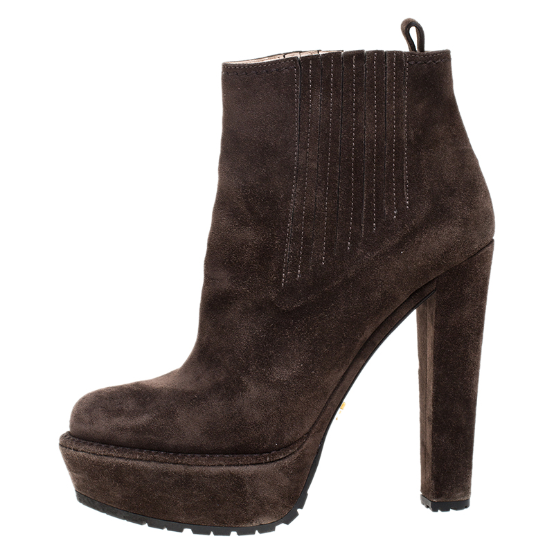 

Prada Brown Suede Platform Ankle Boots Size