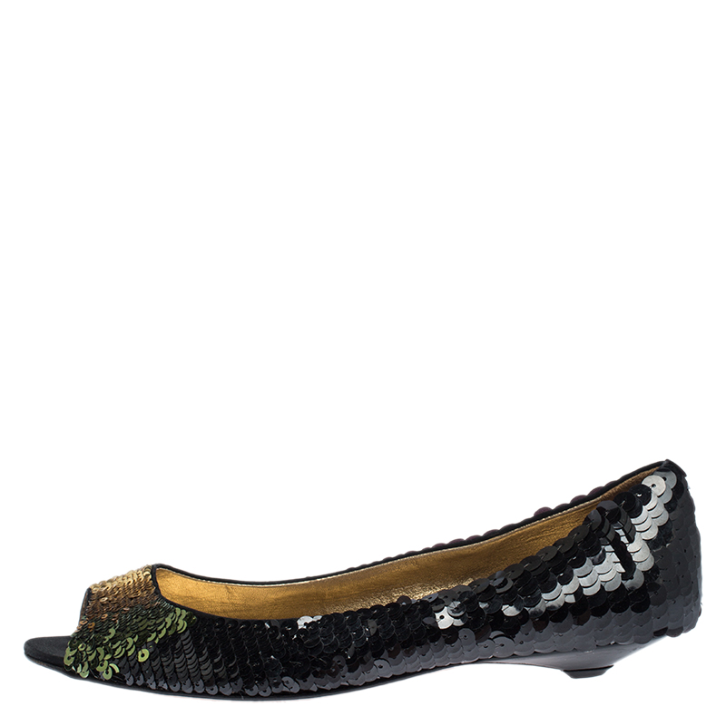 

Prada Black Sequin Peep Top Ballet Flats Size