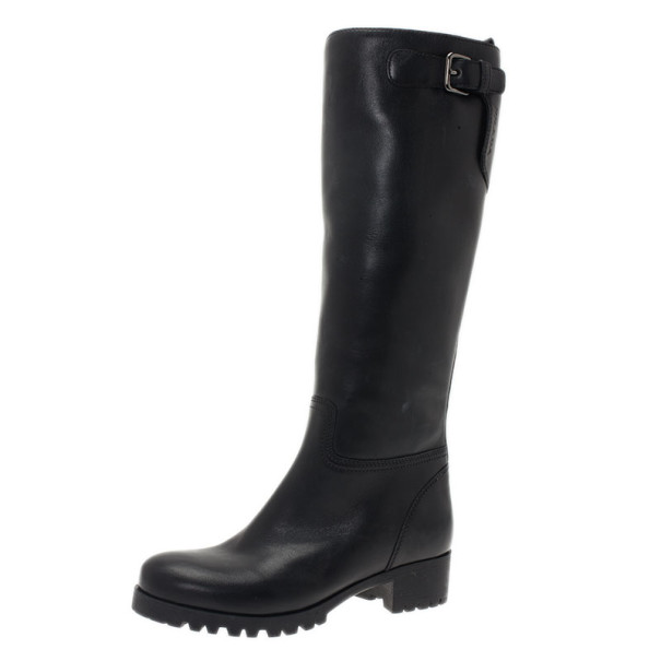 Prada Sport Black Leather Side Zip Boots Size 36