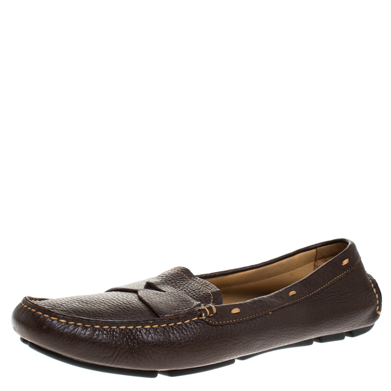 Pre-owned Prada Dark Brown Leather Loafers Size 39