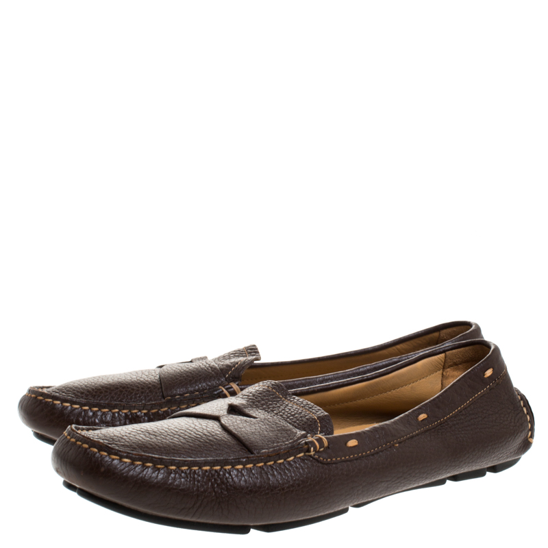 Pre-owned Prada Dark Brown Leather Loafers Size 39