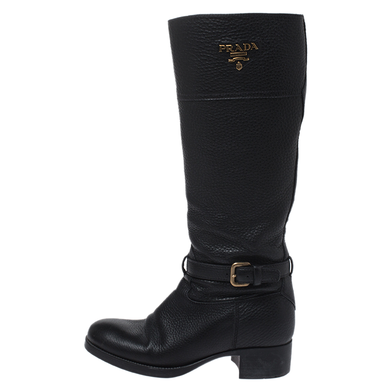 

Prada Black Leather Mid Calf Boots Size