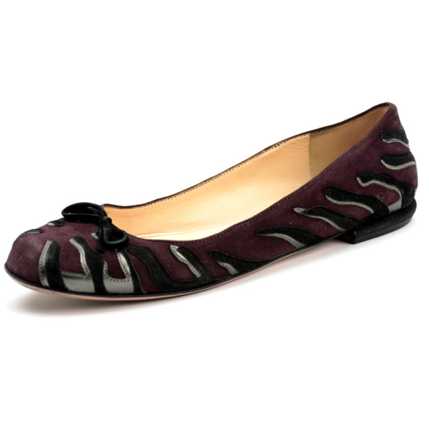 مملوكة مسبقًا Prada Purple Suede Bow Ballet Flats Size 38