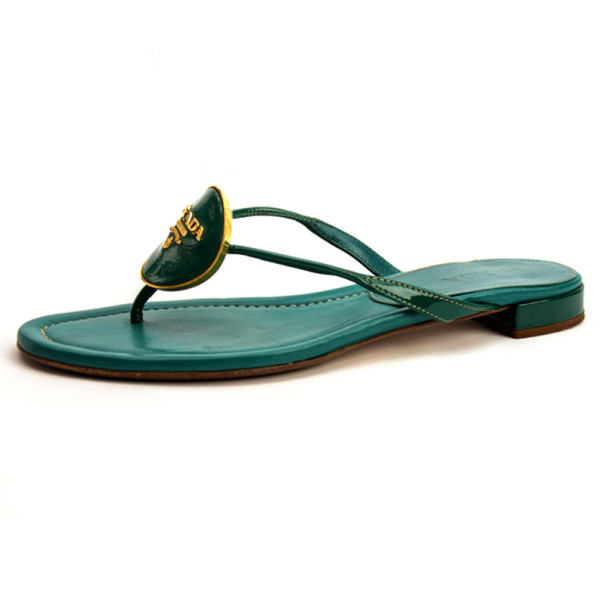 Prada Turquoise Thong Flat Sandals Size 38
