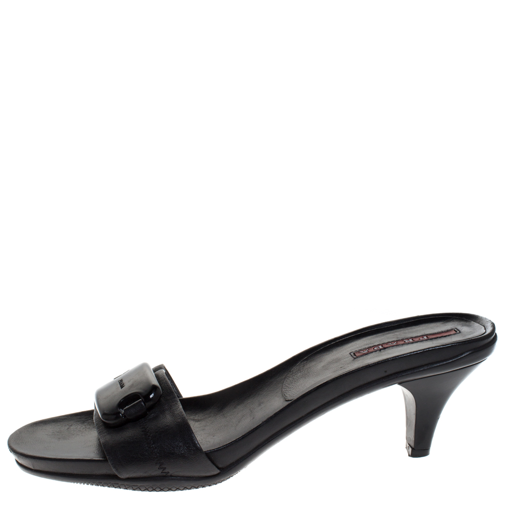 

Prada Sport Black Leather Open Toe Sandals Size