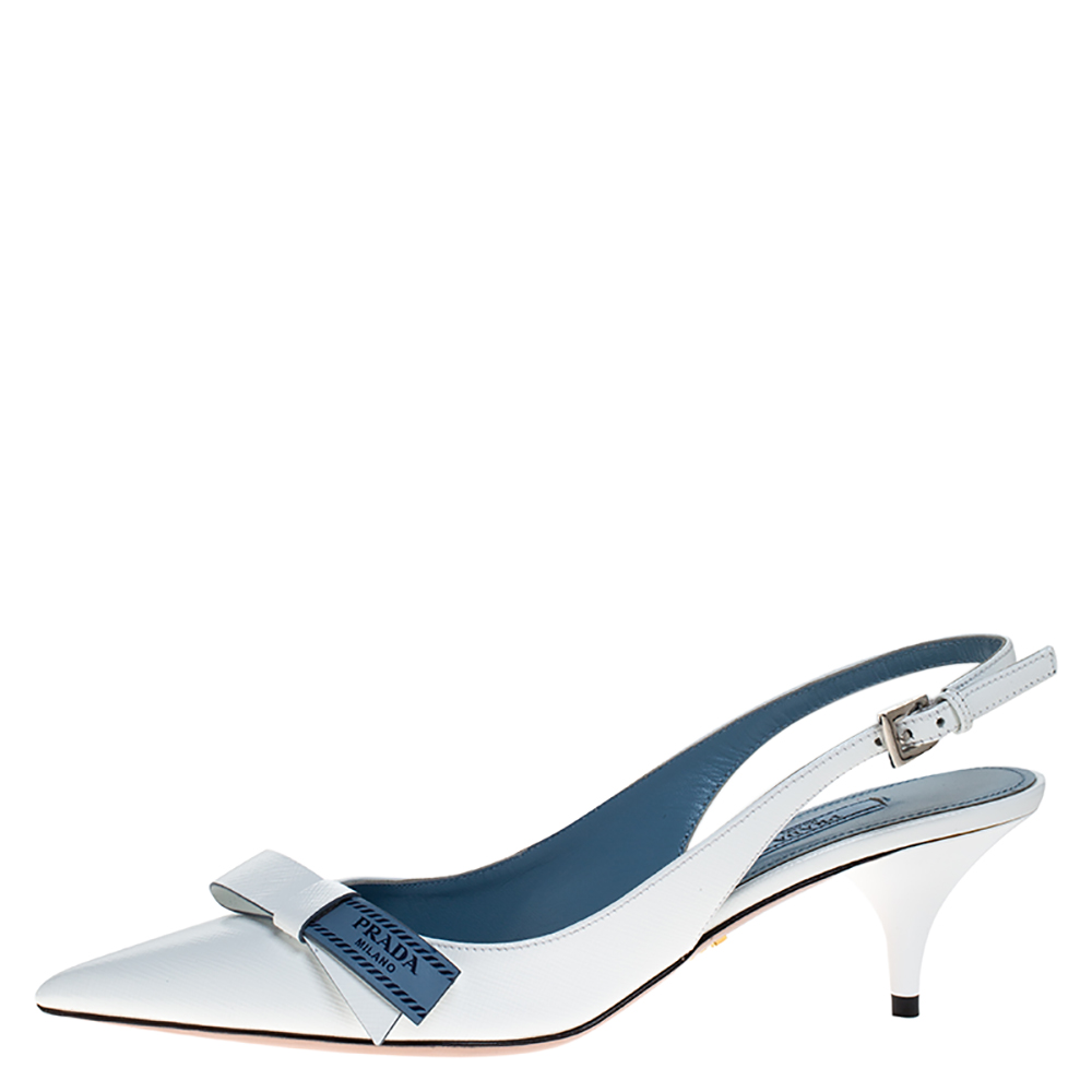 

Prada White Patent Leather Bow Pointed Pointed Toe Slingback Sandals Size 39