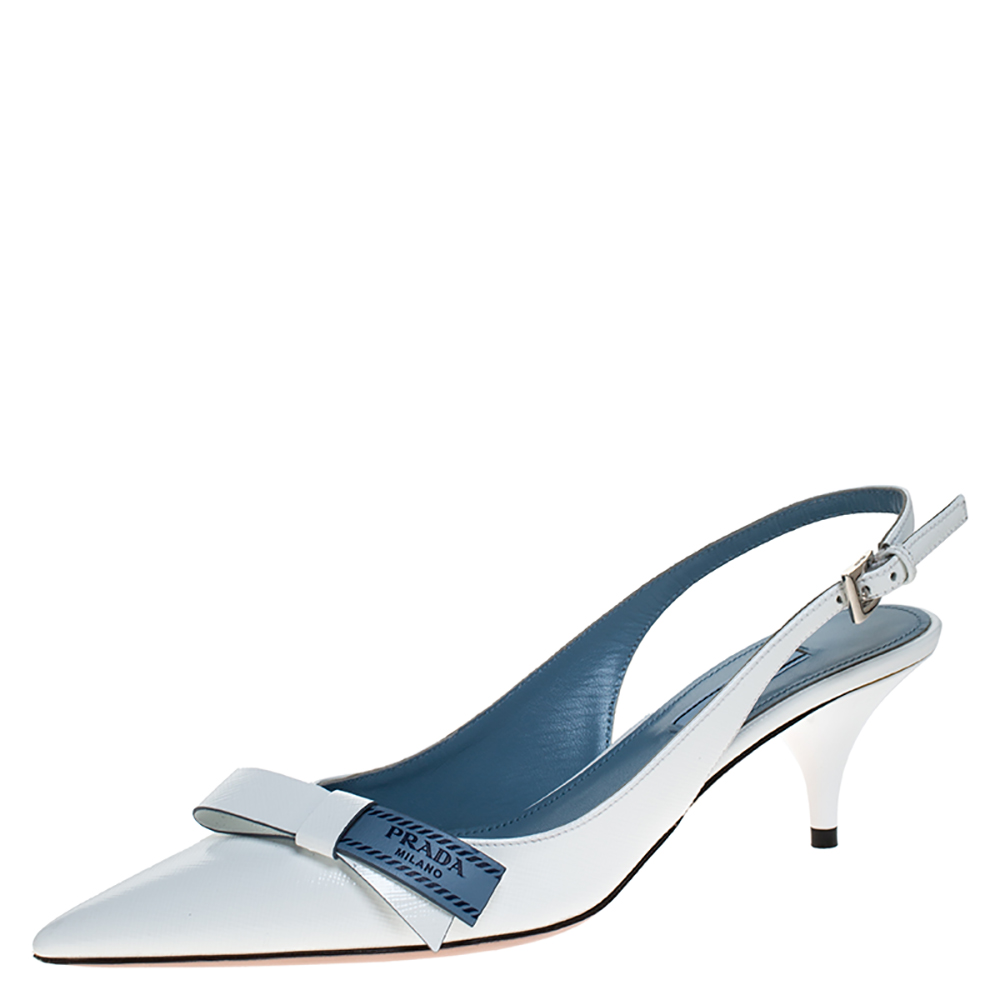 Prada White Patent Leather Bow Pointed 