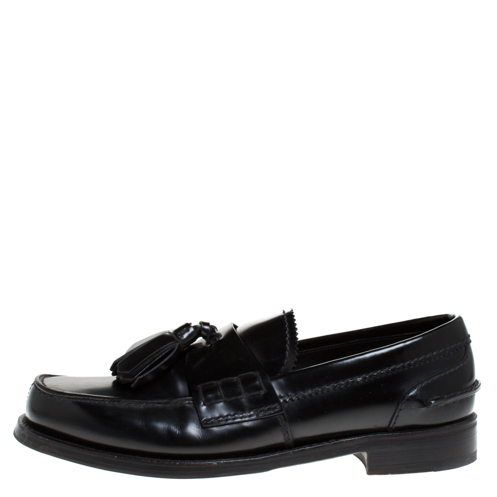 

Prada Black Leather Tassel Detail Slip On Loafers Size