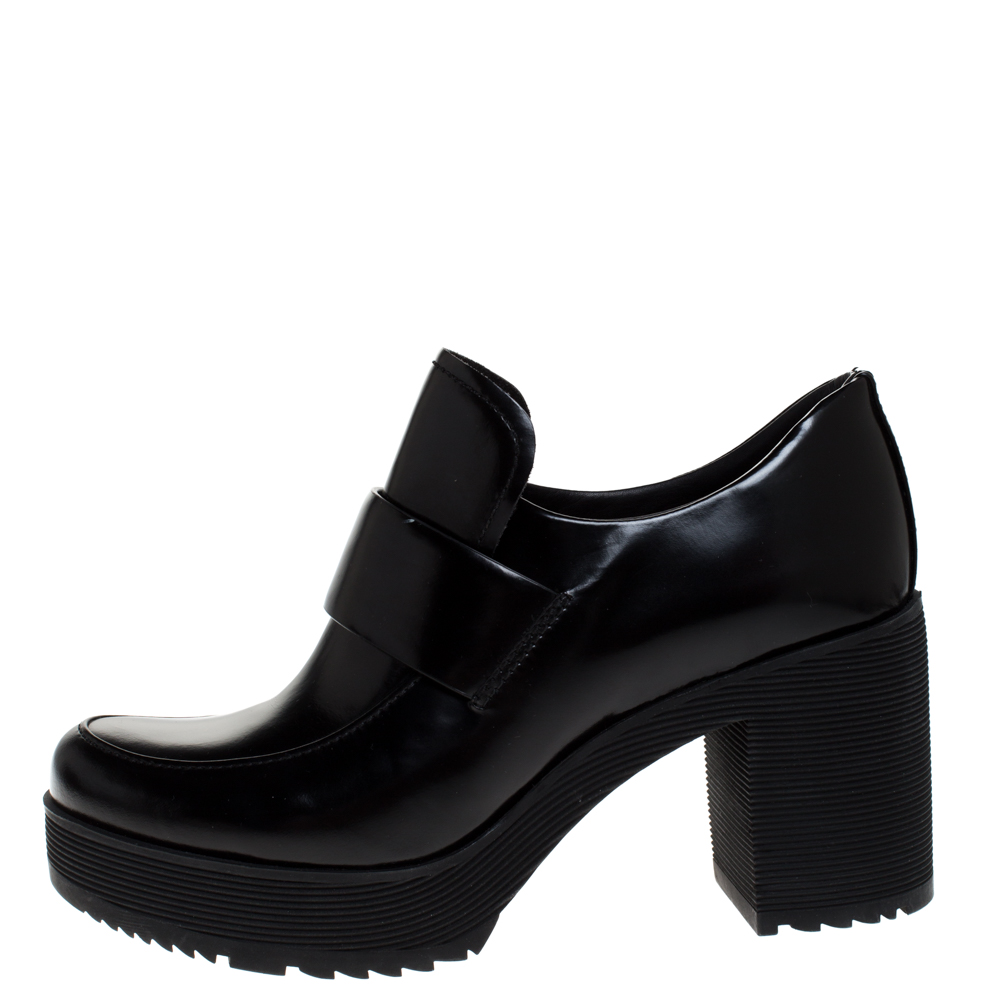 

Prada Black Leather Block Heel Platform Loafer Pumps Size, Silver