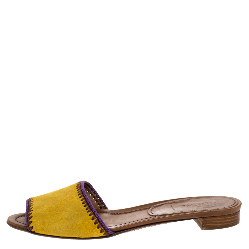 

Prada Yellow Suede Leather Flat Slides Size