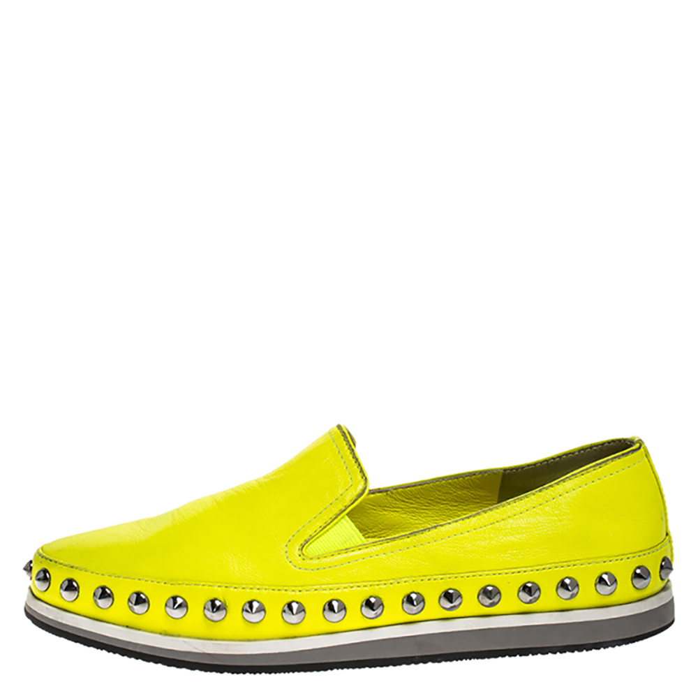 

Prada Yellow Leather Studded Slip On Sneakers Size